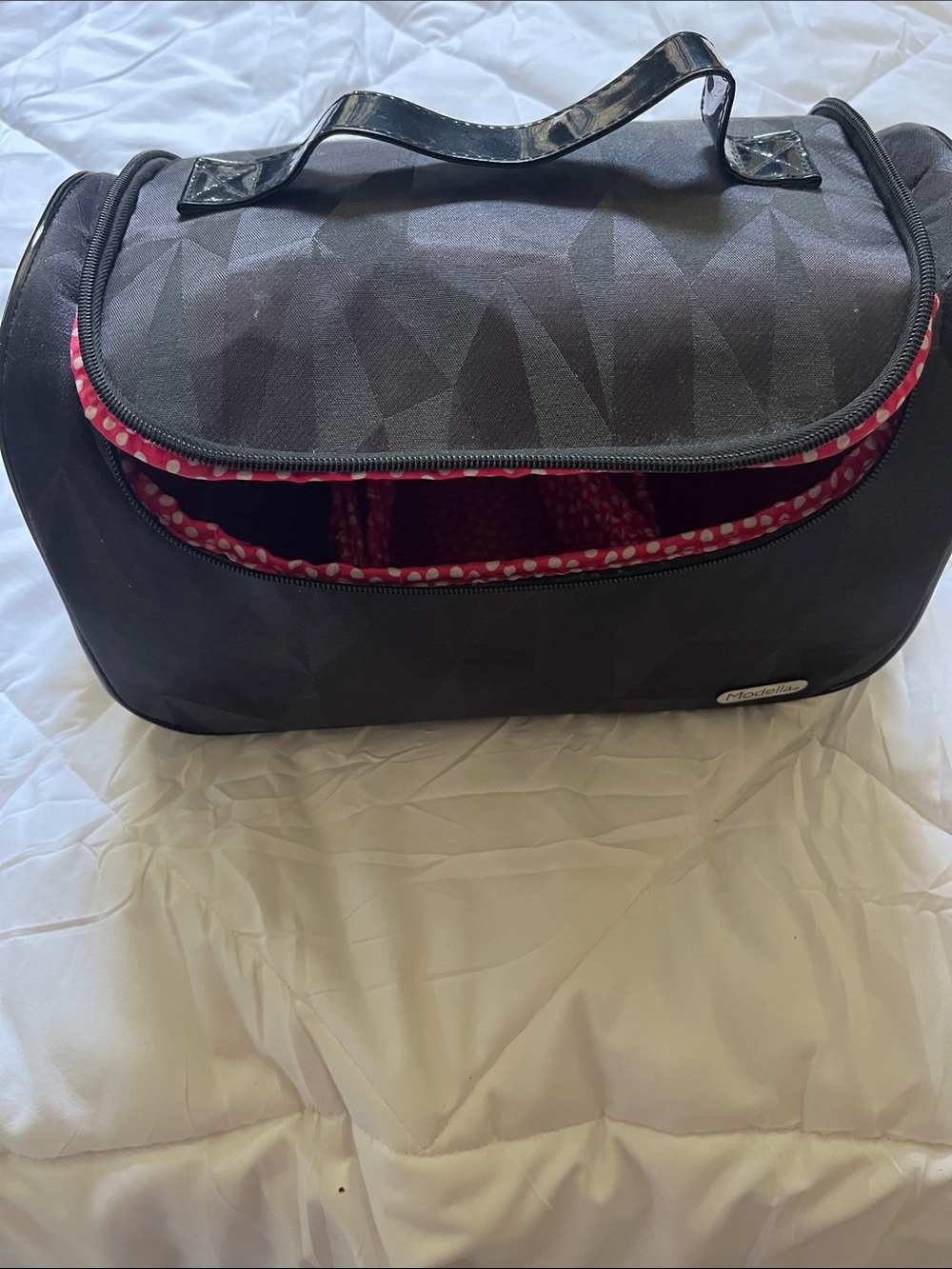 Modella Black Cosmetics Bag Lots of Makeup pockets Size L13” D8”
